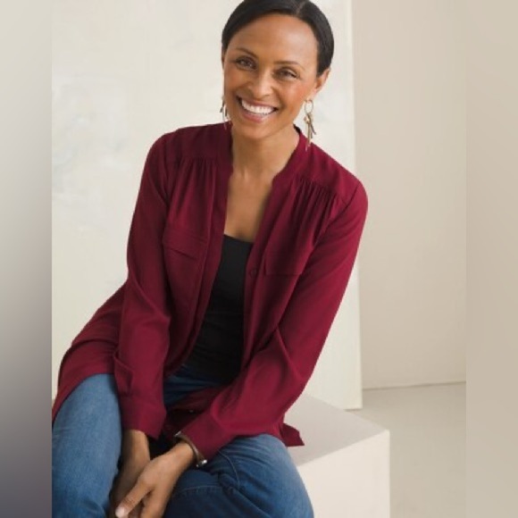 Chicos Maroon Satin Tunic Size 3 NWT - Picture 3 of 6